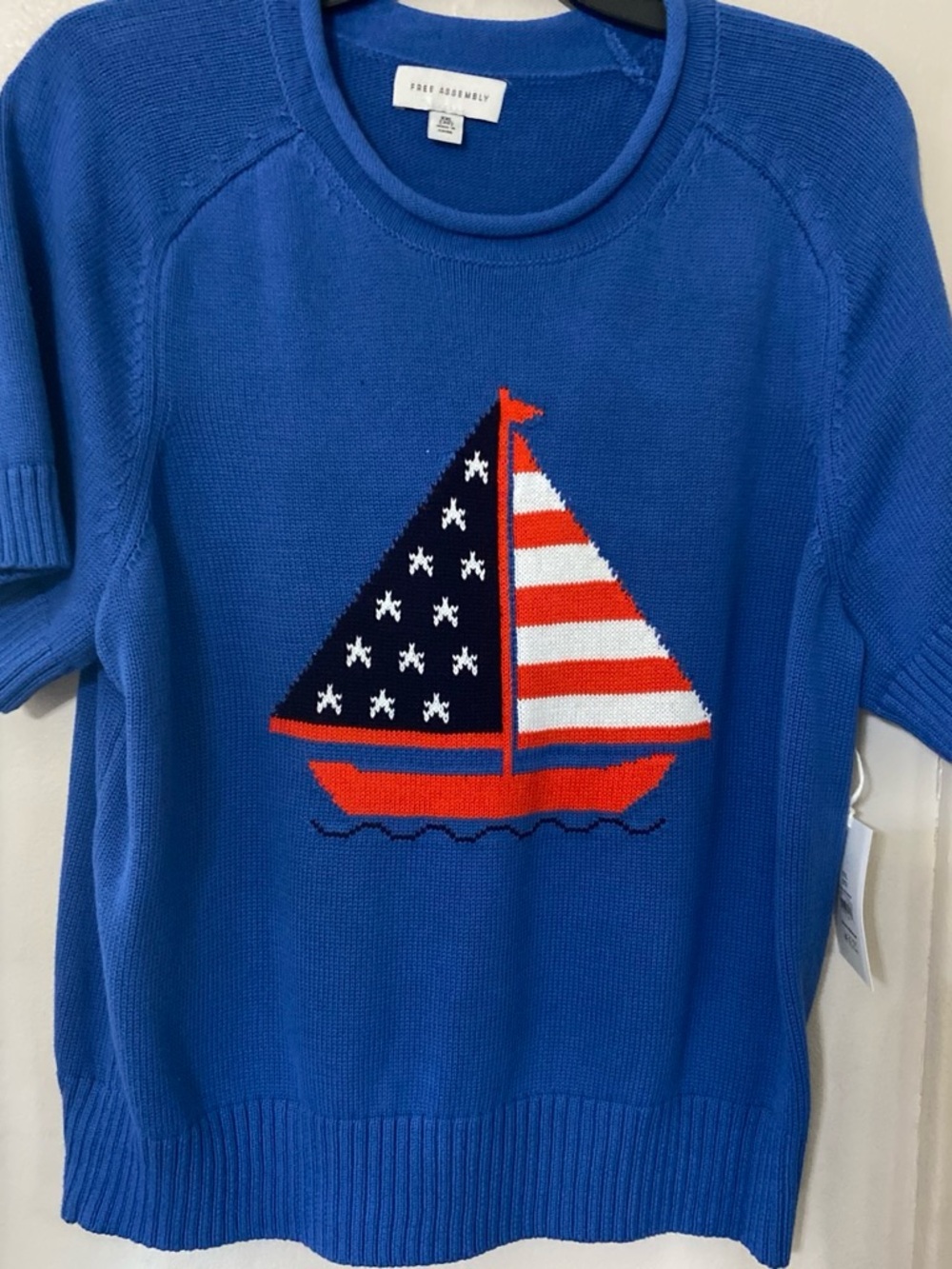 Free Assembly Blue Cowl-Neck Sailboat Knit Sweater